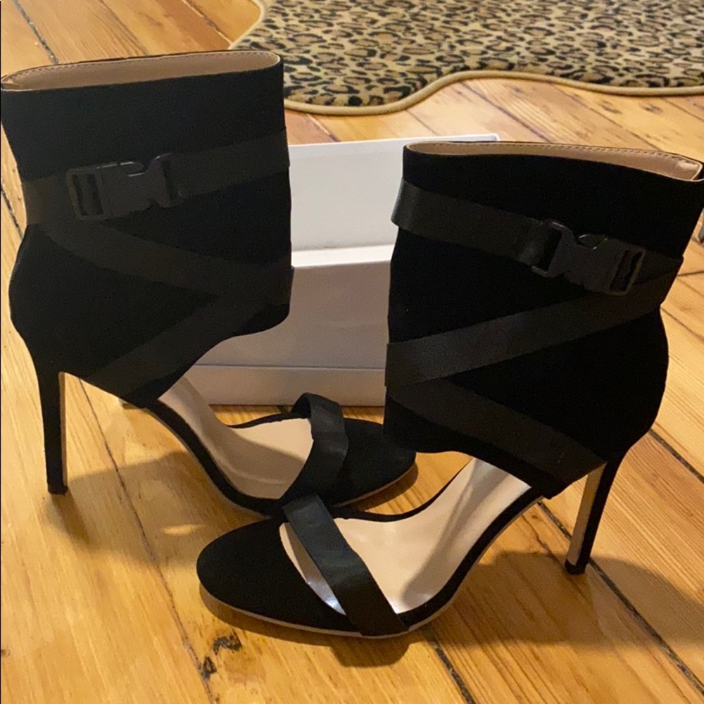 Black velvet open toe heel